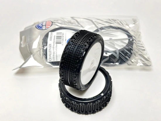 Jetko Challenger Medium EOS 1:10 Buggy 4WD Front Tyres Mounted on White Wheels (2)