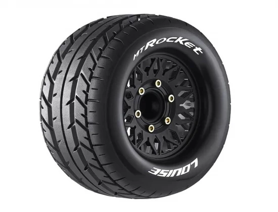 Louise RC MT-Rocket Tyres Pre Glued on Black Wheels With Adjustable 12/14/17mm Hex (2)