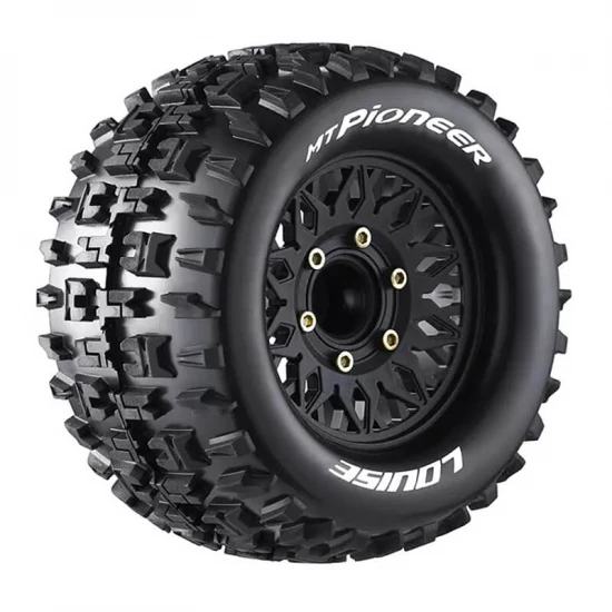 Louise RC MT-PioneerTyres Pre Glued on Black Wheels With Adjustable 12/14/17mm Hex (2)