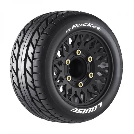 Louise RC ST-Rocket Tyres Pre Glued on Black Wheels With Adjustable 12/14/17mm Hex (2)