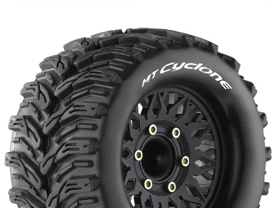 Louise RC MT-Cyclone Tyres Pre Glued on Black Wheels With Adjustable 12/14/17mm Hex (2)