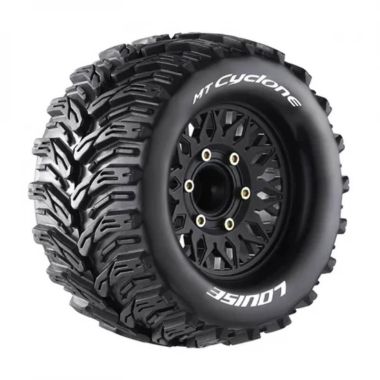Louise RC MT-Cyclone Tyres Pre Glued on Black Wheels With Adjustable 12/14/17mm Hex (2)