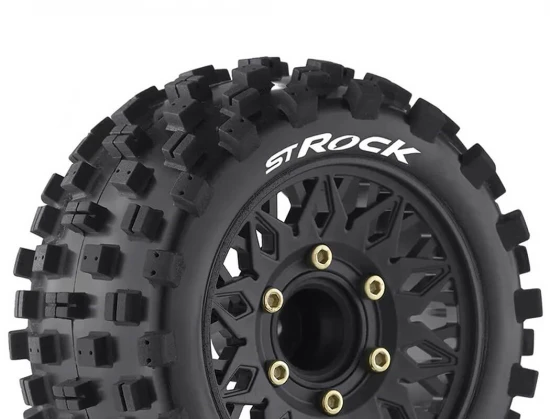 Louise RC ST-Rock Tyres Pre Glued on Black Wheels With Adjustable 12/14/17mm Hex (2)