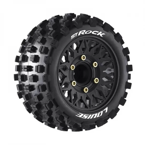 Louise RC ST-Rock Tyres Pre Glued on Black Wheels With Adjustable 12/14/17mm Hex (2)