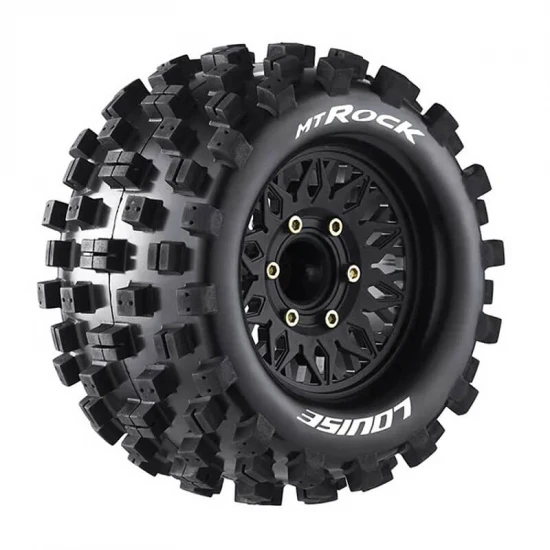 Louise RC MT-RockTyres Pre Glued on Black Wheels With Adjustable 12/14/17mm Hex (2)
