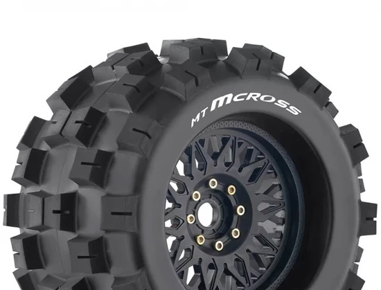 Louise RC MT-McRoss 3.8 Tyres on Black Adjustable 17mm Hex Wheels (2)