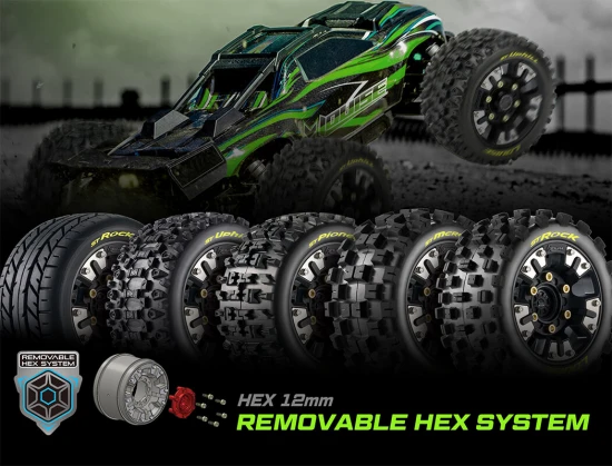 Louise RC ST-Rocket Tyres Pre Glued on 2.8 Adjustable 12mm Wheels (2)