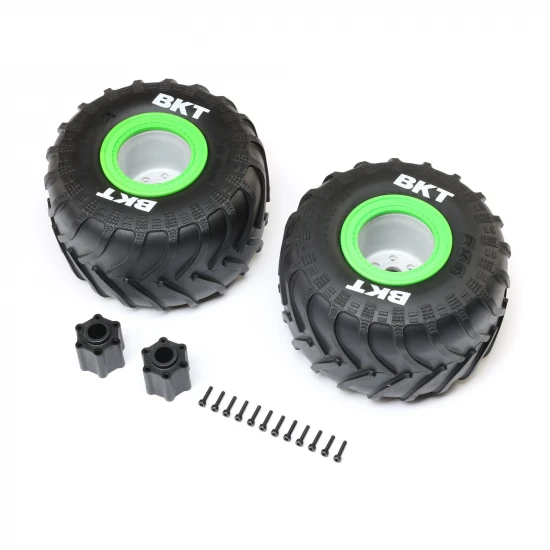 BKT 2.6 Monster Truck Tire - Med - Premount - Green (2): LMT 2