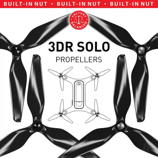 Master Airscrew 3MR-SL - 3-Blade 9x4.5 Prop C Set x4 Black, Built-in Nut for 3DR SOLO