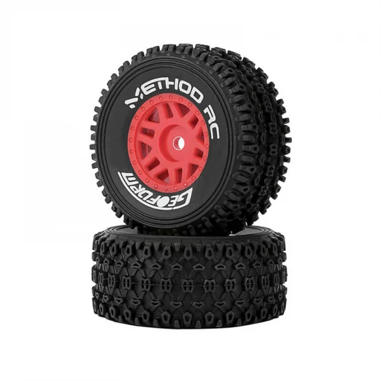 Method RC Method Geoform 1:16 SC Tyres On 12mm Hex Red Wheels (2)