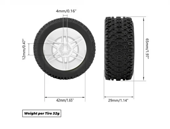 Method RC Method Geoform 1:16 SC Tyres On 12mm Hex White Wheels (2)