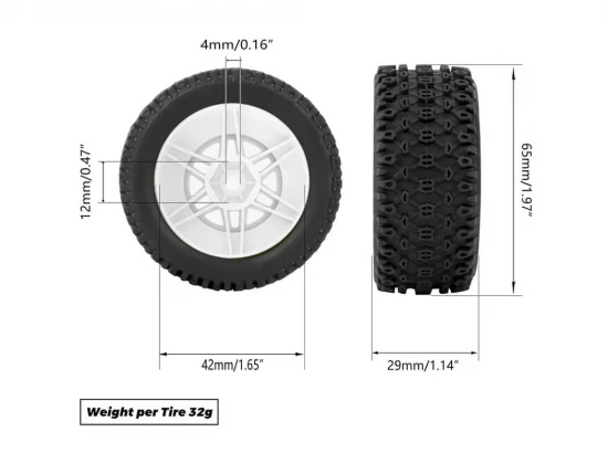 Method RC Method Geoform 1:16 SC Tyres On 12mm Hex Yellow Wheels (2)