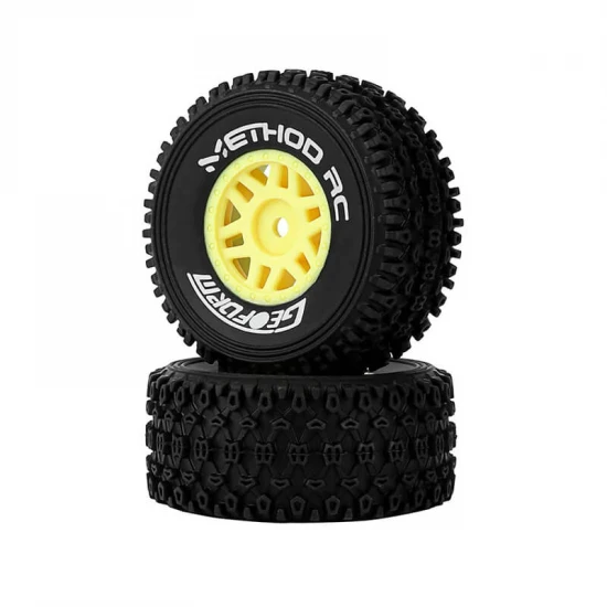 Method RC Method Geoform 1:16 SC Tyres On 12mm Hex Yellow Wheels (2)