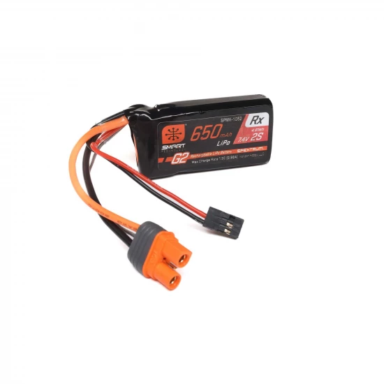 Spektrum 2S 7.4V 650mAh 15C Smart G2 Receiver LiPo Battery - IC3 + BEC Connectors