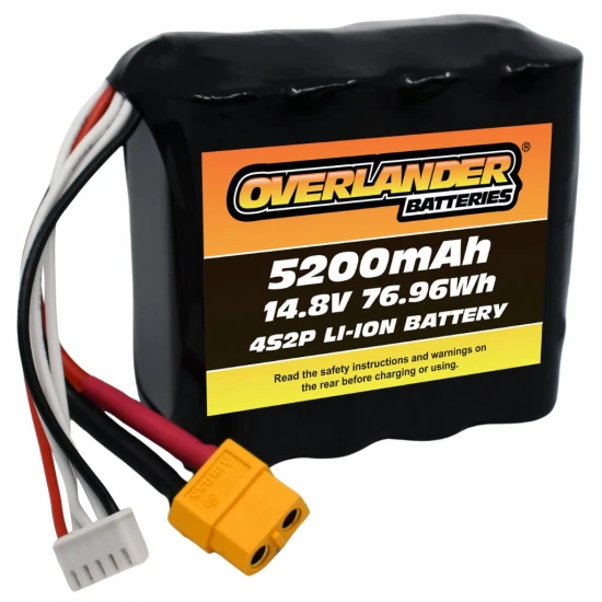 Overlander Samsung 5200mAh 14.8V 4S2P Config 25 18650 Li-Ion Battery - Deans