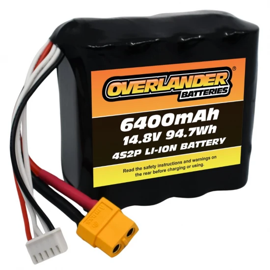 Overlander 6400mAh 14.8V 4S2P Config 25 18650 Li-Ion Battery - Deans