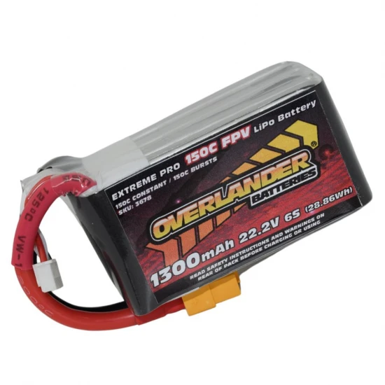 Overlander 1300mAh 22.2V 6S 150C FPV LiPo Battery - XT60