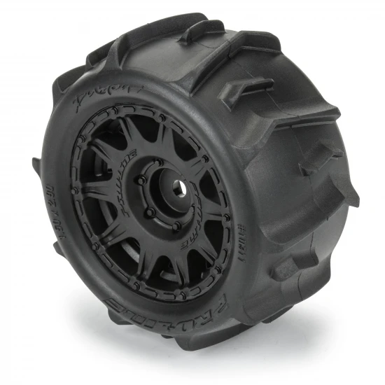 ProLine 1:18 Dumont Tyres Mounted on 12mm Hex Black Raid Wheels (4) - Granite GROM
