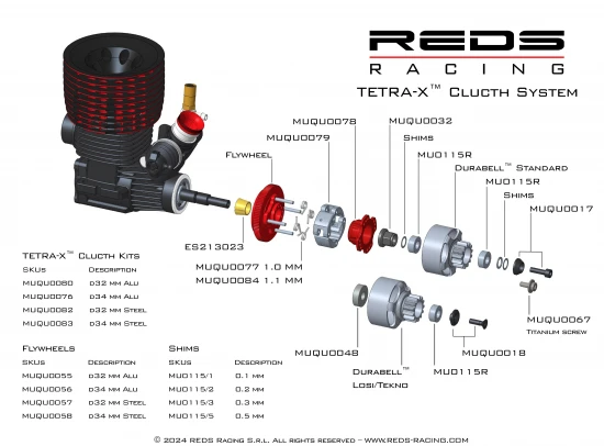 Reds Racing Clutch Tetra X Steel 34mm Adjustable 4 Shoes Clutch (Without Bell)