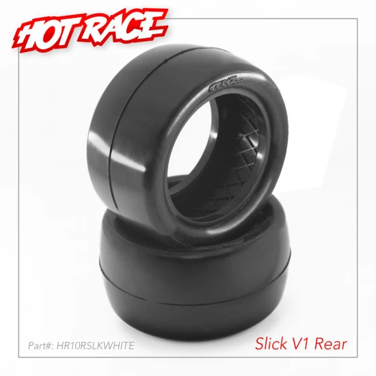 Hot Race 1:10 Tyres Rear Slick V1 2WD/4WD White (2)