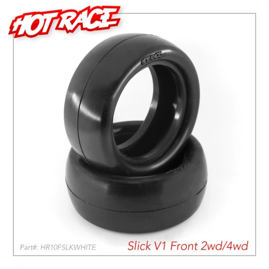 Hot Race 1:10 Tyres Fr Slick V1 2WD/4WD White - (2)