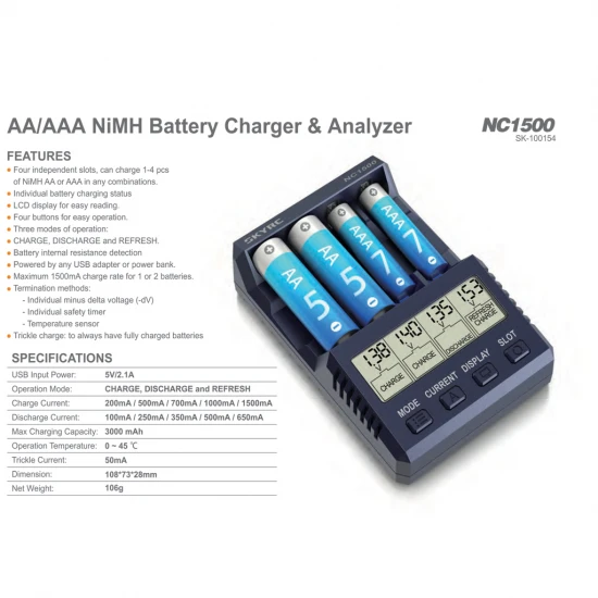 SkyRC NC1500 AA/AAA Charger - USB Input