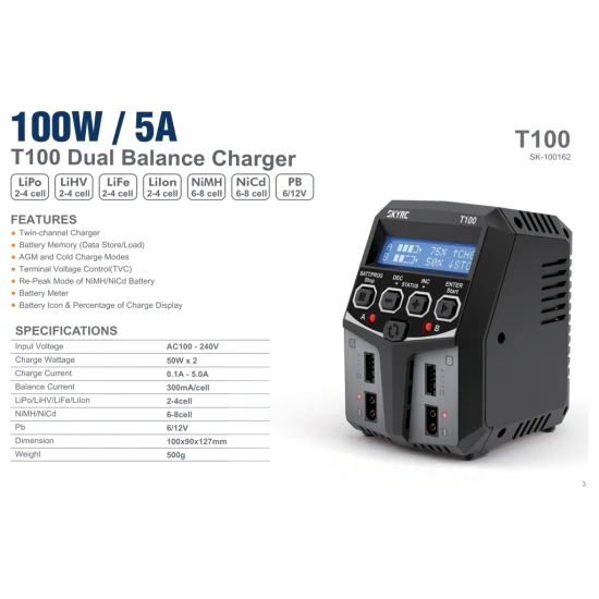 SKYRC T100 AC 100W Dual Balance Charger	