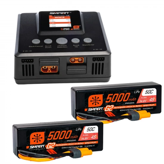 Spektrum G2 Smart Powerstage 8S Surface Bundle: 2 x 5000mAh 4S LiPo Batteries + S250 Charger