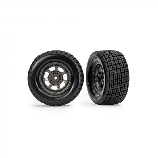 Traxxas Dirt Oval Grey Rear Wheels w/ Hoosier Tyres (2)