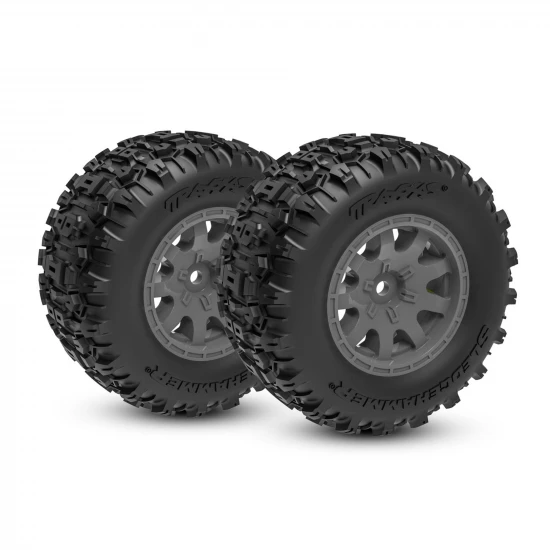 Traxxas Tyres + wheels, assembled (charcoal gray wheels, dual profile (2.1 outer, 2.6 inner), Sledgehammer tyres, foam inserts) (front) (2)