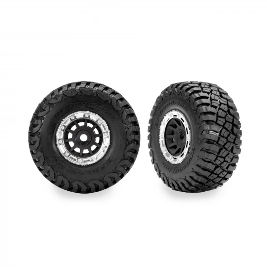 Traxxas 1.4 Black + Chrome Wheels w/ BFG Mud-Terrain Tyres (2)