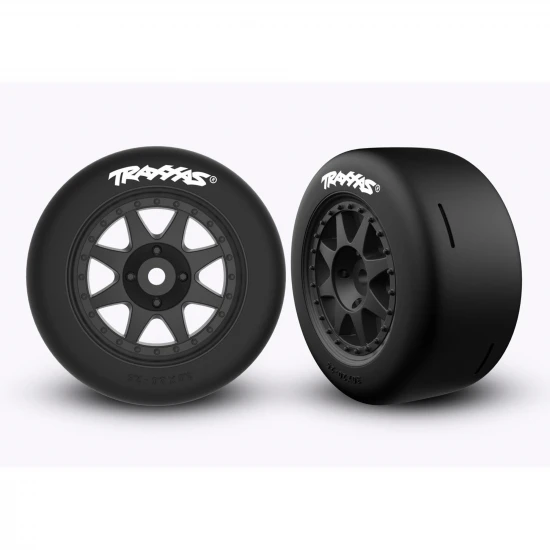 Traxxas Mini Rally Speed Slick Tyres Mounted on Black 8 Spoke Rally Wheels - Rear (2)