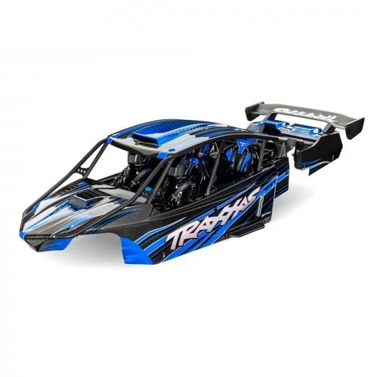 Traxxas Body, Funco Pro Scale Sand Car, blue (painted, decals applied) (assembled with front + rear body supports for clipless mounting, roll cage + interior)