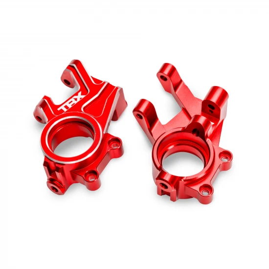 Traxxas Steering blocks, 6061-T6 aluminium (red-anodised) (left + right), 3x8mm BCS (with threadlock) (2), 4x35mm BCS (with threadlock) (2)