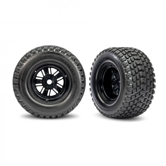 Traxxas Wheels + Tyres, Assembled, Glued (Pro Scale Sand Car Race black wheels, Gravix tyres, foam inserts) (rear) (1 left, 1 right)