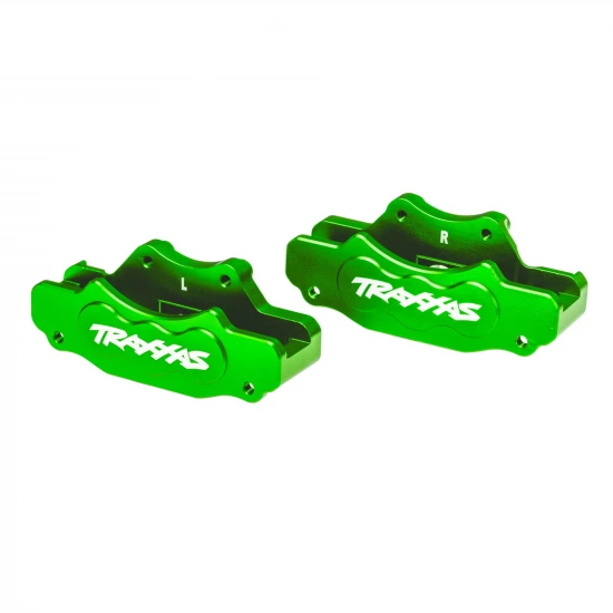 Traxxas Brake calipers, front (left + right) (green-anodised 6061-T6 aluminium), 3x10mm CS (with threadlock) (4), 2.5x8mm BCS (with threadlock) (4)