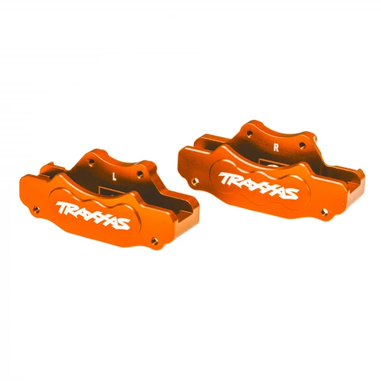 Traxxas Brake calipers, front (left + right) (orange-anodised 6061-T6 aluminium), 3x10mm CS (with threadlock) (4), 2.5x8mm BCS (with threadlock) (4)