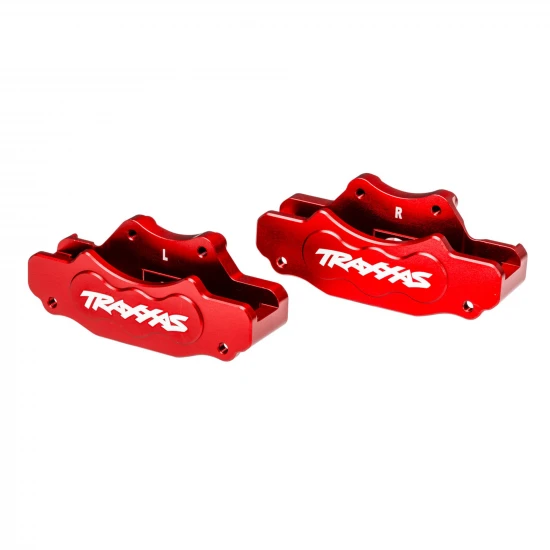 Traxxas Brake calipers, front (left + right) (red-anodised 6061-T6 aluminium), 3x10mm CS (with threadlock) (4), 2.5x8mm BCS (with threadlock) (4)