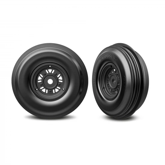 Traxxas Wheels + Tyres, Assembled, Glued (Pro Scale Sand Car black wheels, ribbed tires, dual profile (3.2 outer, 4.9 inner), foam inserts) (front) (1 left, 1 right)