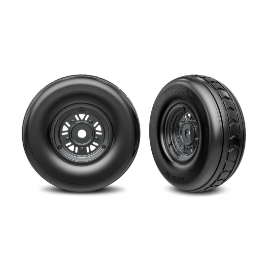 Traxxas Wheels + Tyres, assembled, glued (Pro Scale Sand Car black chrome wheels, dual profile tyres (3.2 outer, 4.9 inner), foam inserts) (front) (1 left, 1 right)