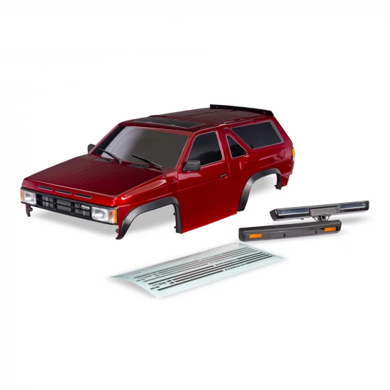 Traxxas Body, Nissan Pathfinder (1988), complete, red (painted, decals applied) (includes grille, side mirrors, door handles, windshield wipers, front + rear bumpers, clipless mounting) (requires 8080X inner fenders)