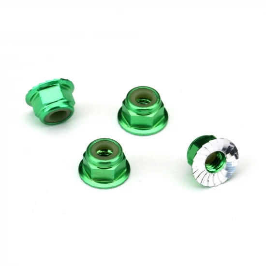 Traxxas M4 Flanged Nylon Locking Nuts - Serrated Green Aluminium (4)