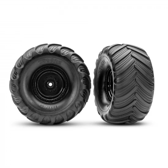 Traxxas Black Monster Truck Wheels + Terra Groove Tyres (2)