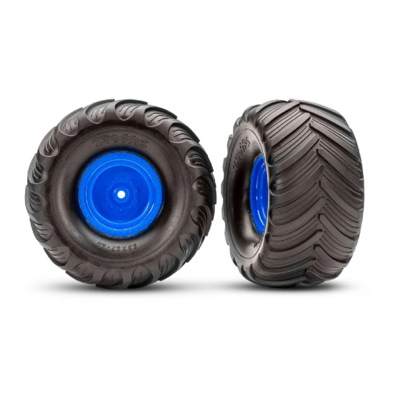 Traxxas Blue Monster Truck Wheels + Terra Groove Tyres (2)