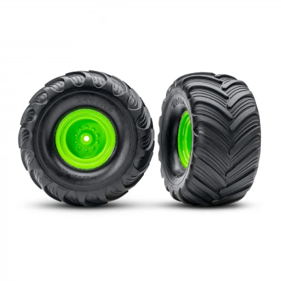 Traxxas Green Monster Truck Wheels + Terra Groove Tyres (2)