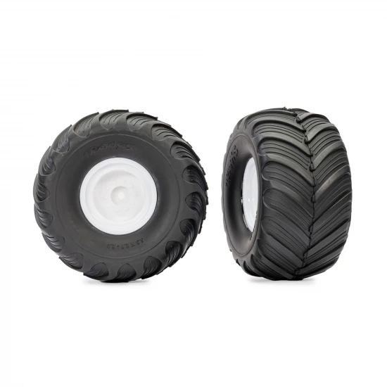 Traxxas Wheels + Tyres, assembled, glued (white wheels, Terra Groove dual profile tyres, foam inserts) (2)