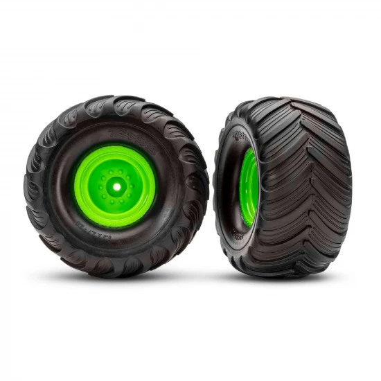 Traxxas Green Monster Truck Wheels + Terra Groove Tyres (2)