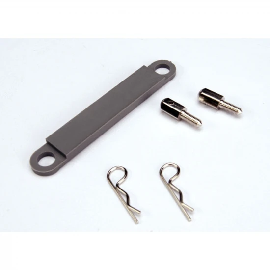 Traxxas Battery hold-down plate (grey) / metal posts (2) / body clips (2)