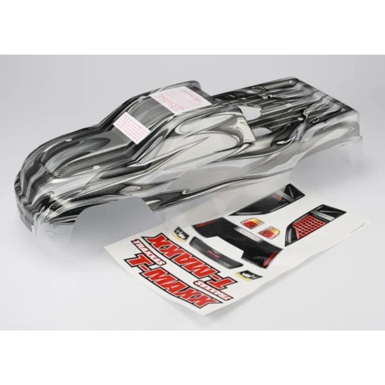 Traxxas T-MAXX ProGraphix Body (long wheelbase) (replacement for painted body. Graphics are painted- requires paint and final color application)/ window grill lights decal sheet