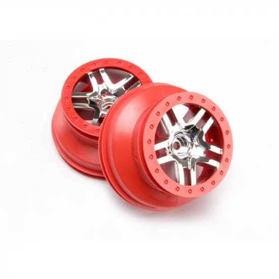 Traxxas Short Course Chrome SS Wheels - Red Beadlock - 12mm Hex (2) (2WD Front)